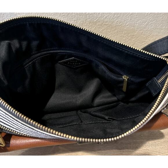 Fossil Kinley Striped Leather Zip Closure Convertible Crossbody Satchel Purse - Picture 5 of 10
